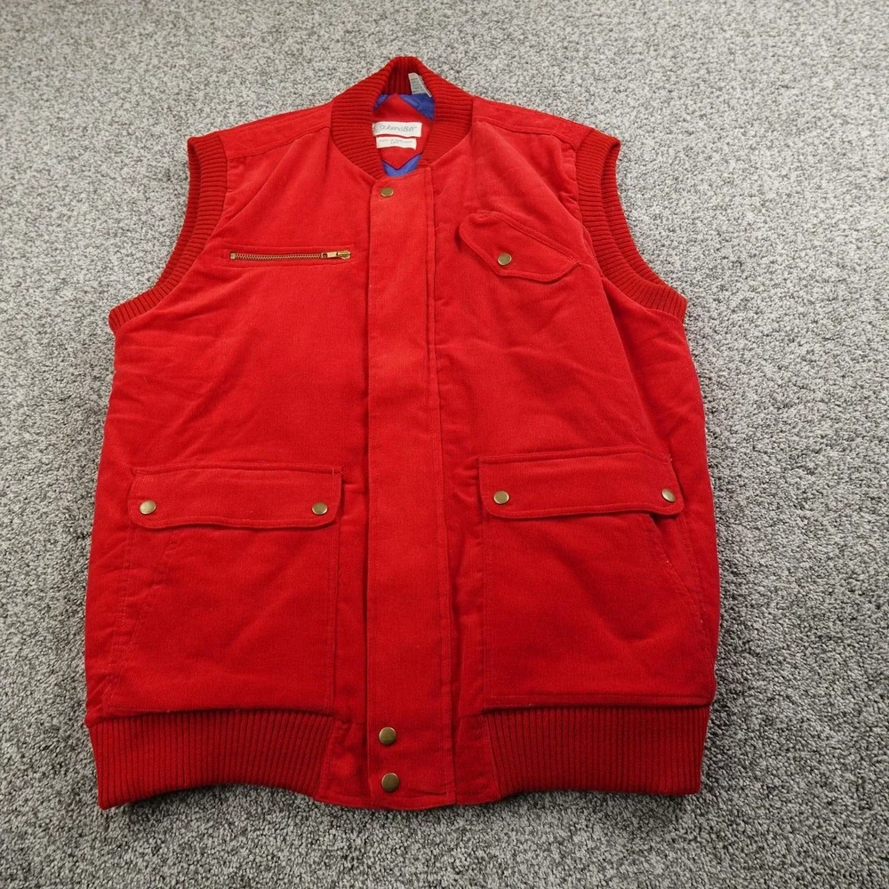 VTG St Johns Bay Vest Mens LT Red Corduroy Sleeveless Bomber‎ Full Zip Outdoor